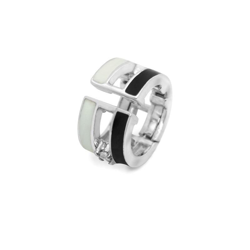 BLACK AND WHITE STRIPED EAR CUFF WITH SAPPHIRE