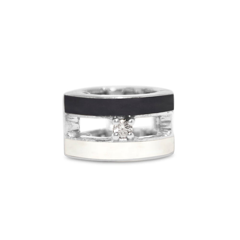BLACK AND WHITE STRIPED EAR CUFF WITH SAPPHIRE