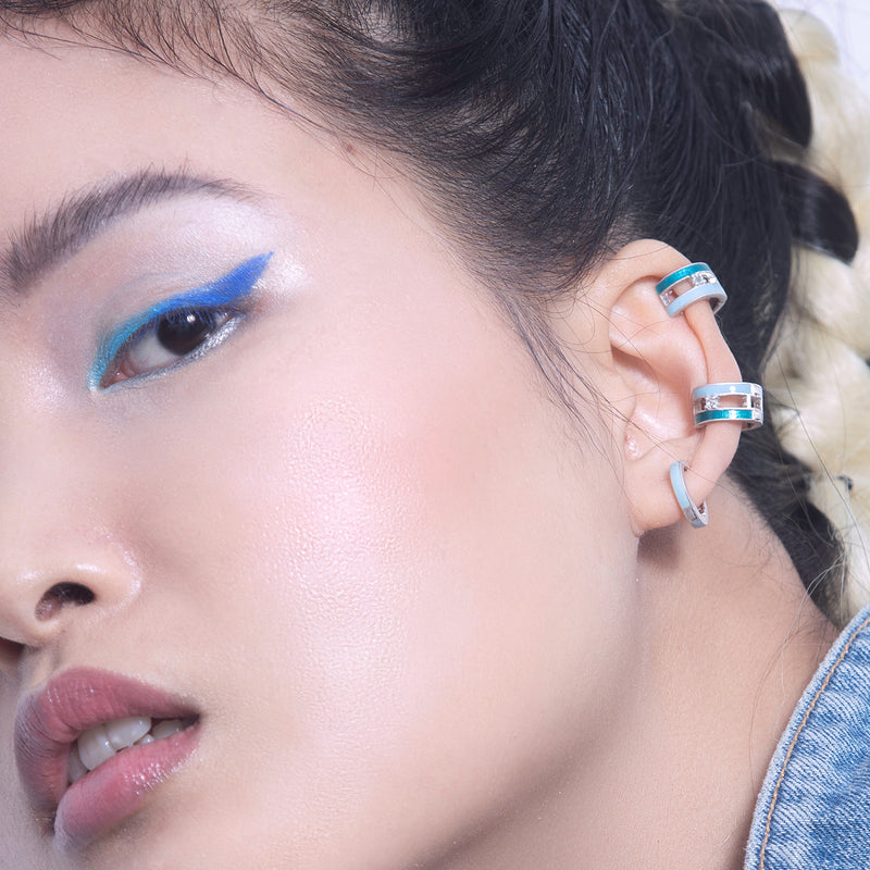 BLUE STRIPED EAR CUFF WITH TOPAZ