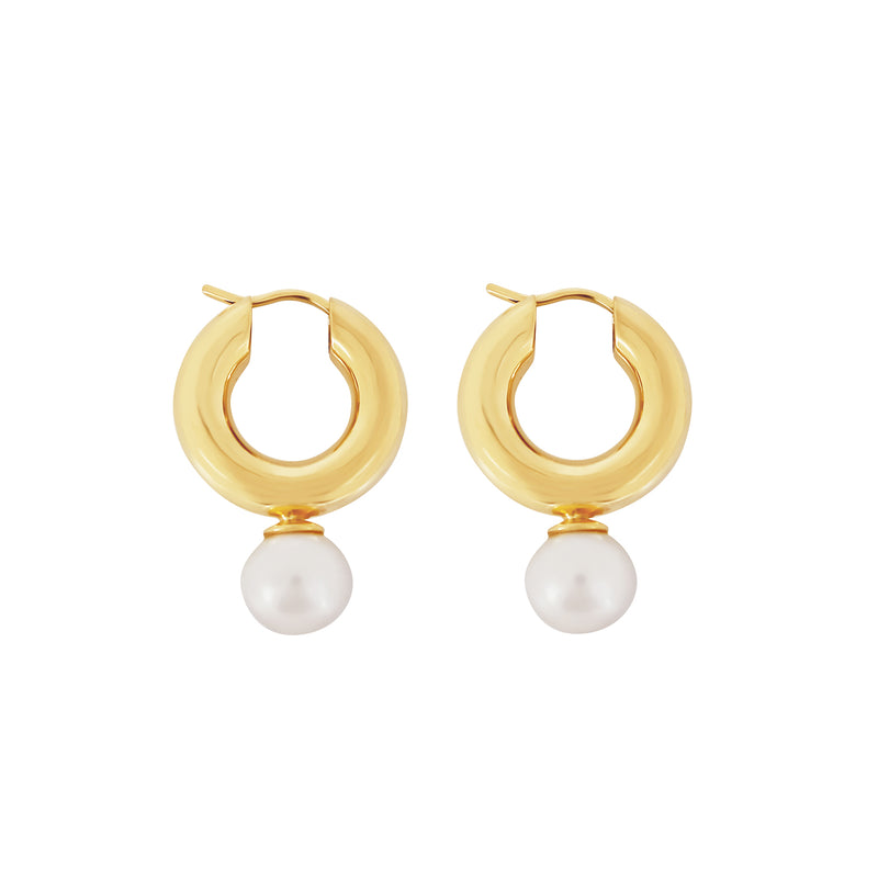 ECO-FINE PEARL HOOPS YELLOW GOLD