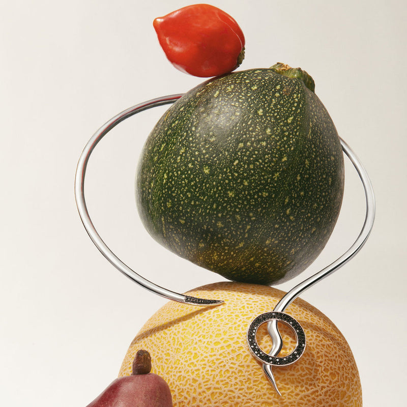 SNAKETRIC COLLAR SILVER WITH BLACK DIAMONDS