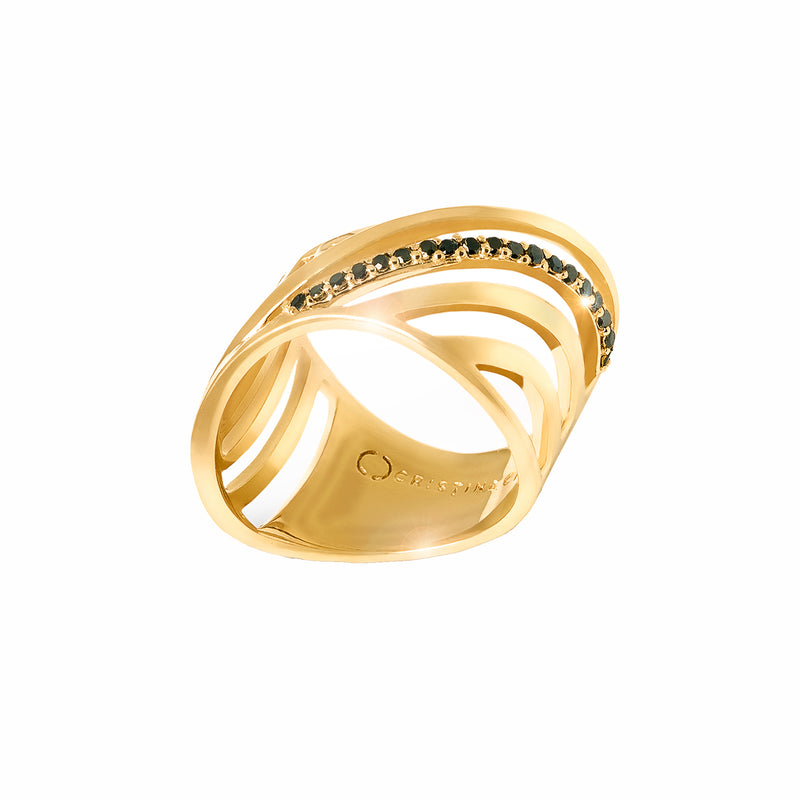 SHARCH CUT OUT RING GOLD WITH BLACK DIAMONDS
