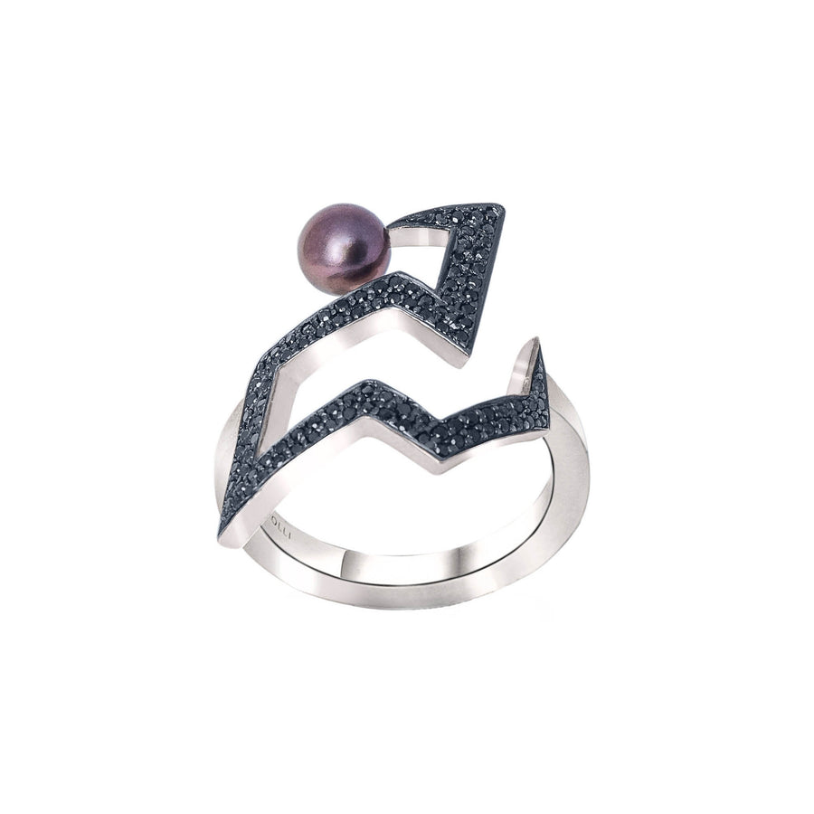 SNAKETRIC EDGY RING SILVER AND BLACK